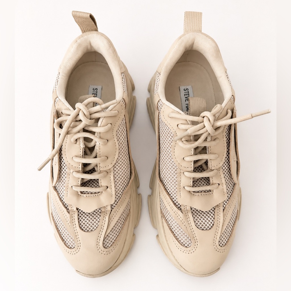 Steve Madden Possession Chunky Dad Sneakers Beige/Tan Mesh Platform Shoes